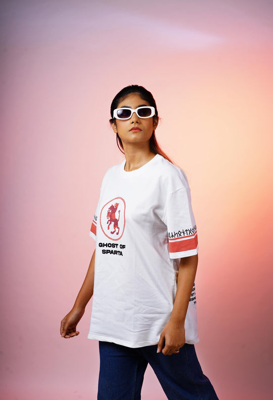 Ghost of Sparta - White Oversized T-shirt Female