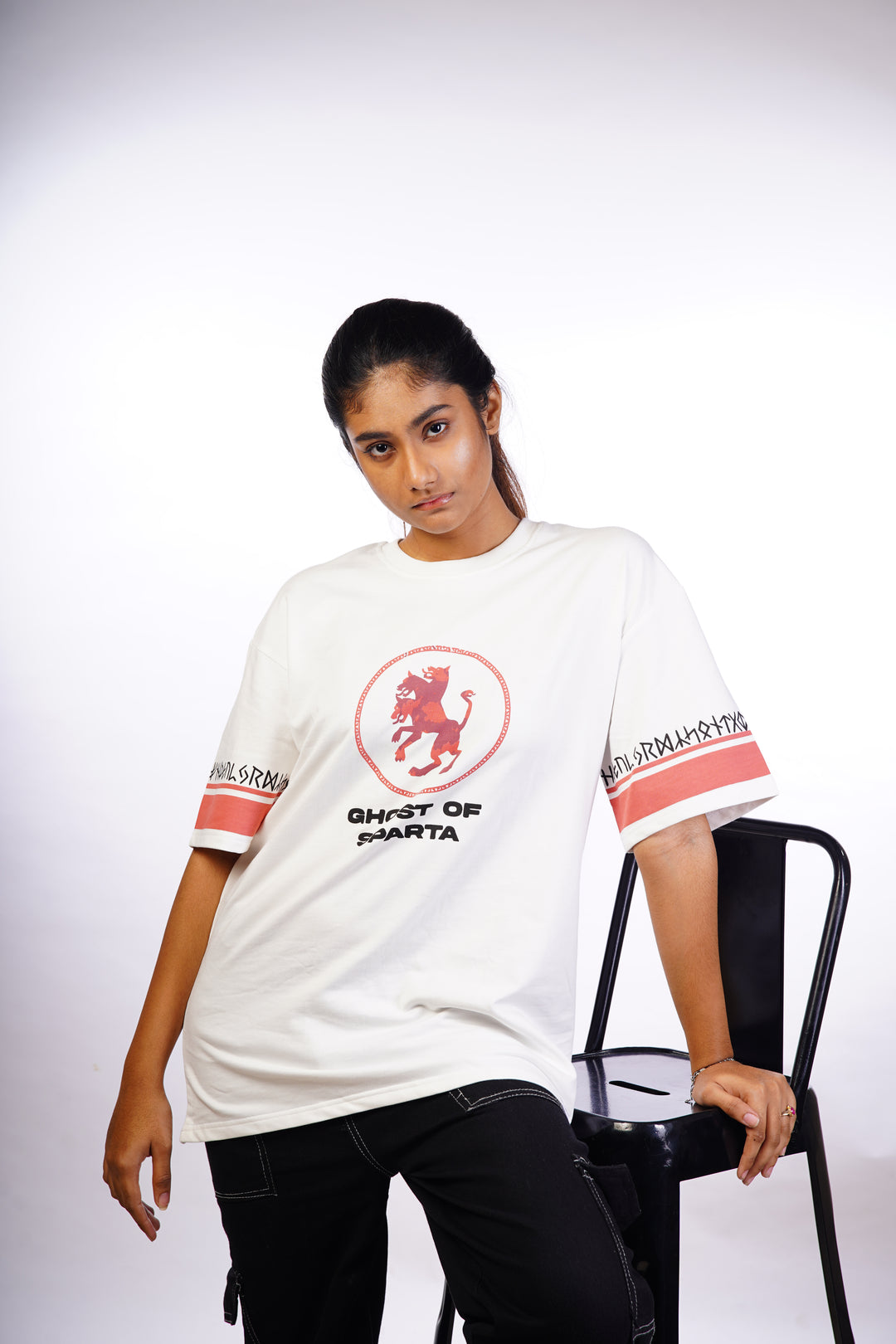 Ghost of Sparta - White Oversized T-shirt Female